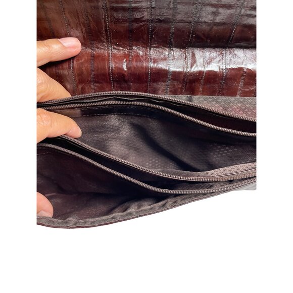 Vtg. 100% Genuine Exotic Eel Skin 3 Sections Handbag Clutch Purse Choc. Brown - Picture 5 of 5